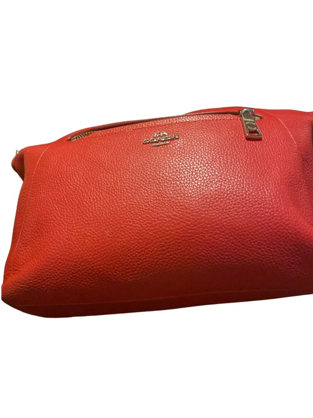 Coach Prairie Satchel Red Pebbled Leather Shoulder Bag Silver Hardware Zip Tote
